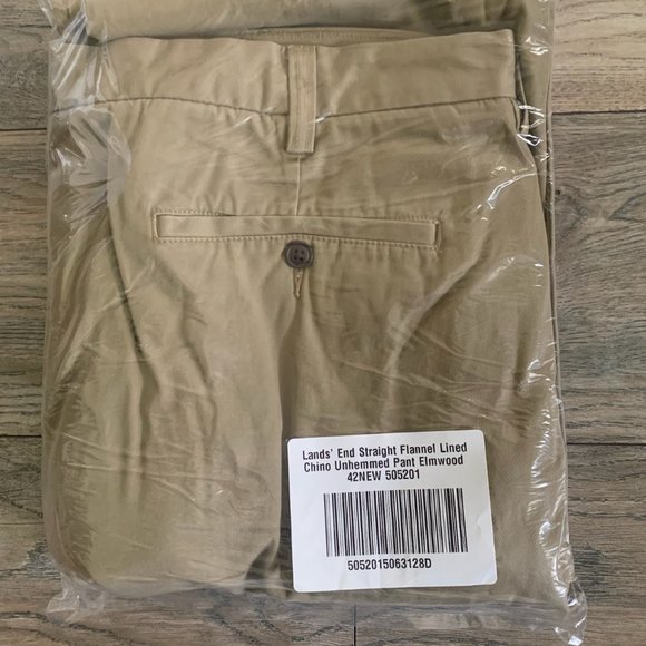 NWT LANDS' END STRAIGHT FLANNEL LINED CHINO PANTS ELMWOOD UNHEMMED 42 - Picture 8 of 10